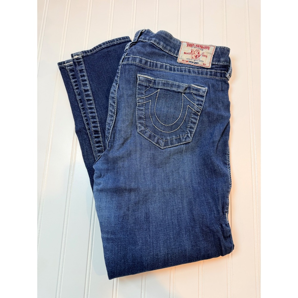 True Religion Super Skinny Jeans Blue Denim Contrast Stitch Size 31